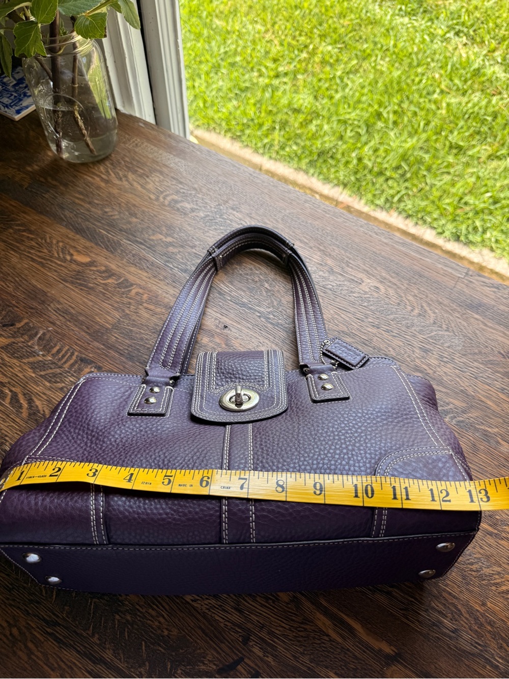 Vintage Coach Hamptons Purple Pebbled Leather Satchel Bag (F13961) - Picture 13 of 16